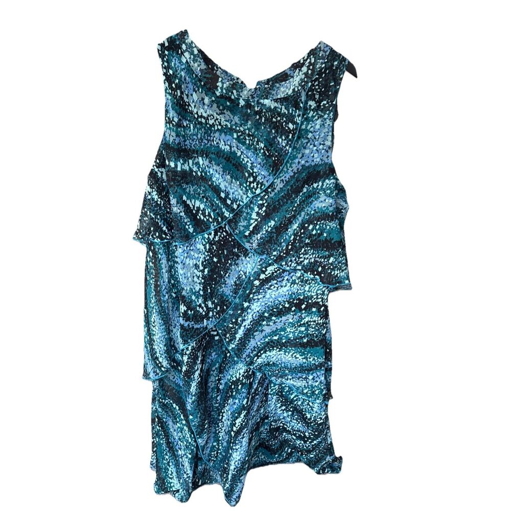 Women’s Bridal Party Printed Sleeveless Tiered Dress Blue Combo Mom Bride Sz 1 X